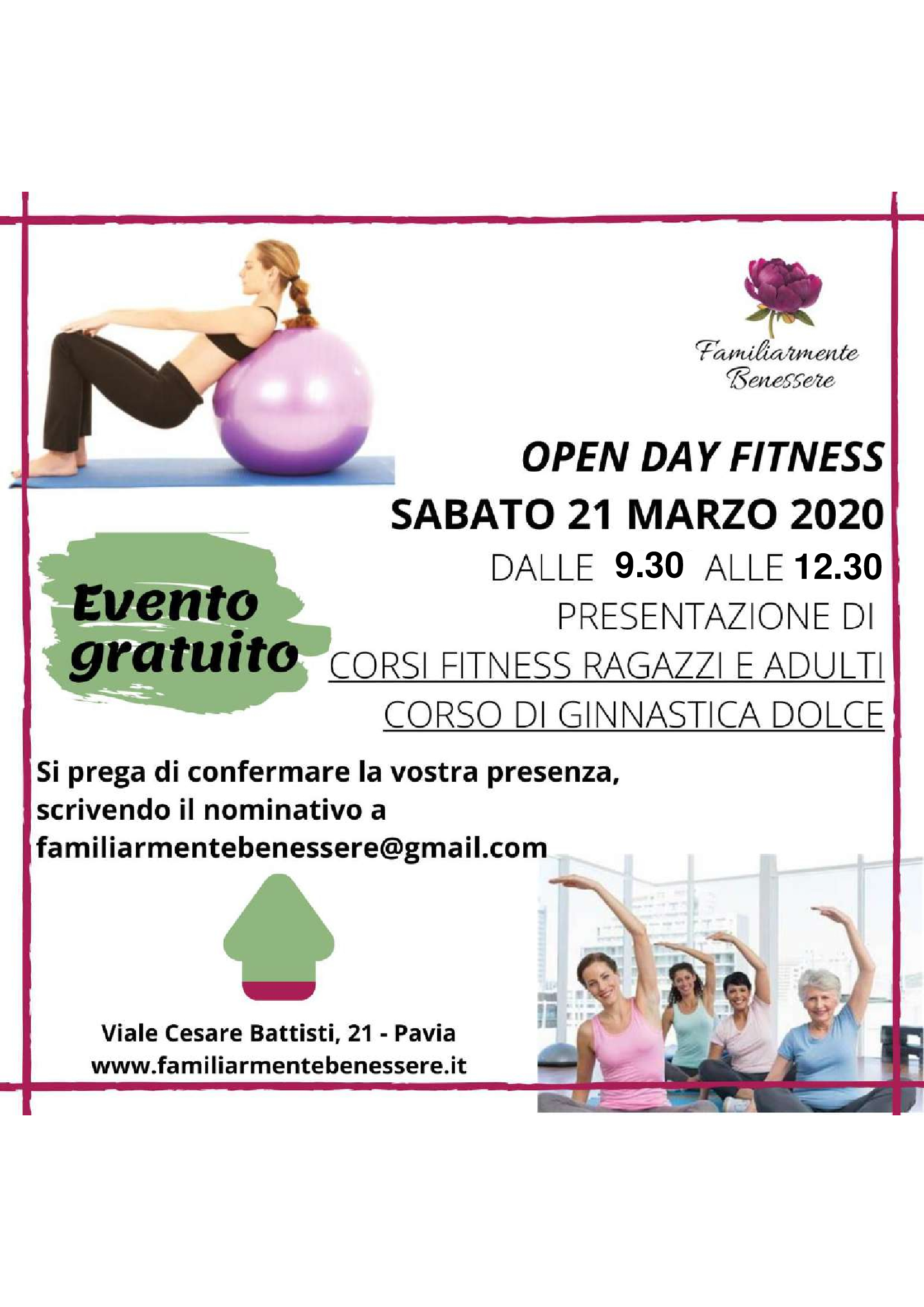 Evento Open Day Fitness E Ginnastica Dolce Familiarmente